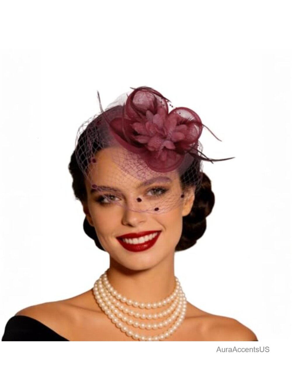 Women's Vintage Fascinator Headband with Mesh Veil & Hair Clip